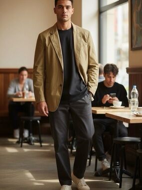 VINTAGE LL Bean Jacket Men 44 Tall Beige Blazer Coat Safari Canvas 90s Preppy
